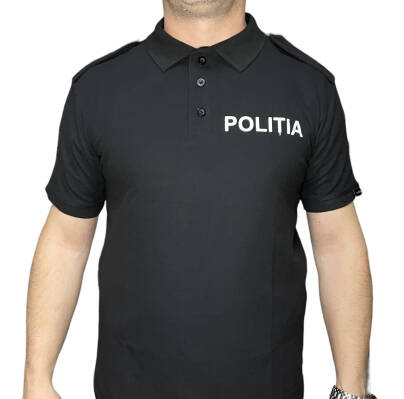 Tricou polo negru inscriptionat Politia